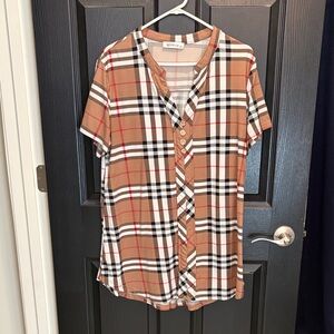 Burberry Style Plaid Button-Up Shirt
